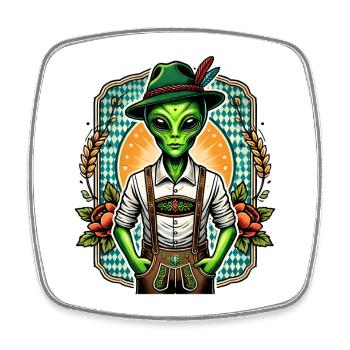 Bavarian alien - Square fridge magnet - white - Front