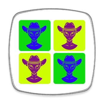 Alien Cowboy Pop-Art Design - Viereckiger Kühlschrankmagnet - Weiß - Vorne
