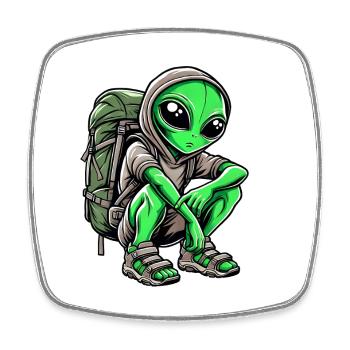 Alien Backpacker Design - Viereckiger Kühlschrankmagnet - Weiß - Vorne