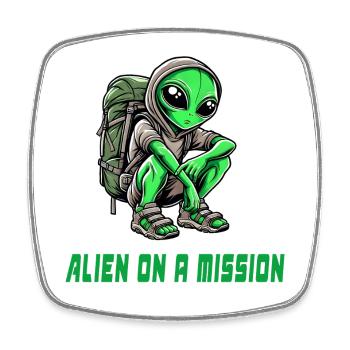 Alien on a mission - Square fridge magnet - white - Front