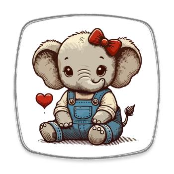 Bébé éléphant en salopette vintage - Magnet carré - blanc - Devant