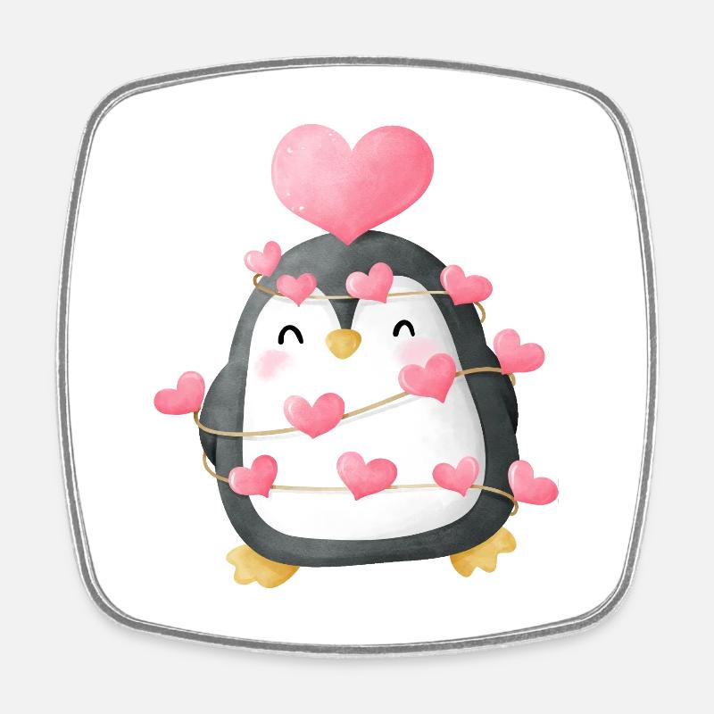 Pingouin affectueux avec décoration de cœur - Magnet carré - blanc