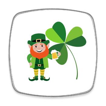 Leprechaun smiling in front of an Irish shamrock - Square fridge magnet - white - Front