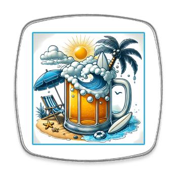 Bier & Strand – Der perfekte Urlaub - Viereckiger Kühlschrankmagnet - Weiß - Vorne