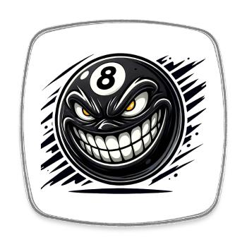 Böse 8-Ball – Das grinsende Billard Monster - Viereckiger Kühlschrankmagnet - Weiß - Vorne