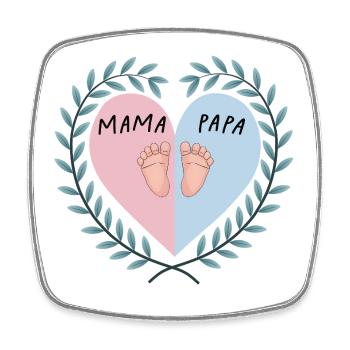 Mama & Papa Herz mit Babyfüßen - Viereckiger Kühlschrankmagnet - Weiß - Vorne