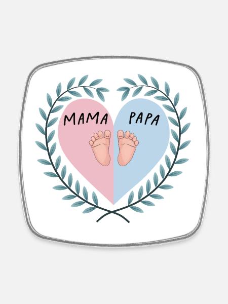 Mom & Dad Heart with Baby Feet - Square fridge magnet - white