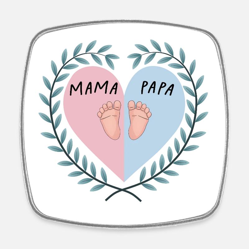 Coeur de maman et papa avec pieds de bébé - Magnet carré - blanc