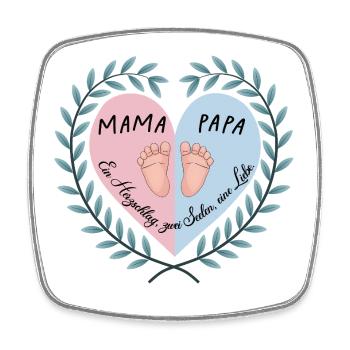 Herzschlag: Mama, Papa & Baby Design - Viereckiger Kühlschrankmagnet - Weiß - Vorne