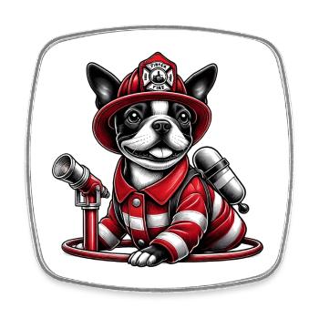 Bostie Feuerwehrhund - Viereckiger Kühlschrankmagnet - Weiß - Vorne