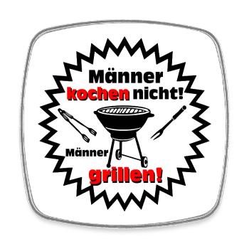 Männer grillen – Koch mit Humor - Viereckiger Kühlschrankmagnet - Weiß - Vorne