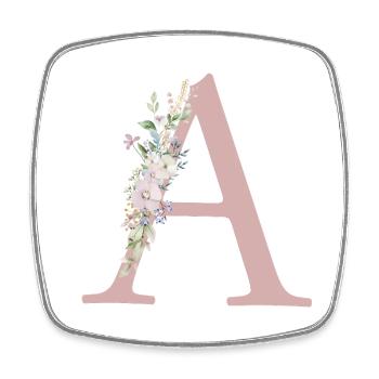 Un monogramme, floral, personnalisable - Magnet carré - blanc - Devant