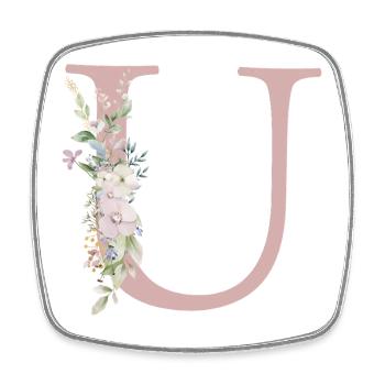 U Monogramme, Floral, Personnalisable - Magnet carré - blanc - Devant