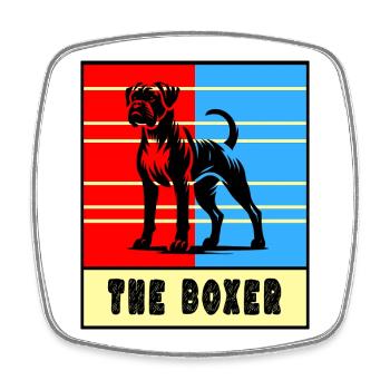 Le Boxer – Chien fort - Magnet carré - blanc - Devant