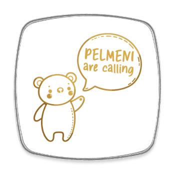 Pelmeni Call Sweet Bear Gold Gift - Square fridge magnet - white - Front