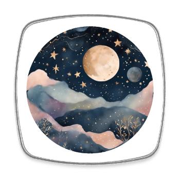 Moonlit Dreamscape Over Pastel Peaks - Square fridge magnet - white - Front