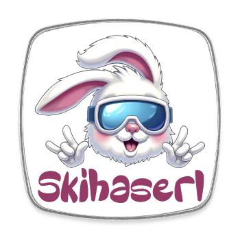 Skihaserl Pistensau Apres Ski - Viereckiger Kühlschrankmagnet - Weiß - Vorne