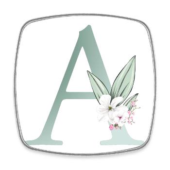 Un monogramme, floral, personnalisable - Magnet carré - blanc - Devant
