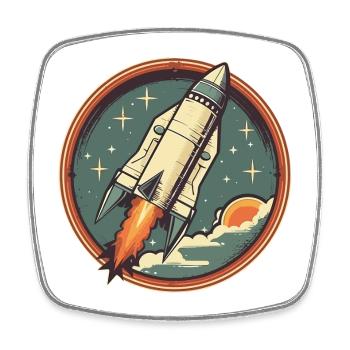 Fusée Rétro - Fusée Spatiale - Magnet carré - blanc - Devant