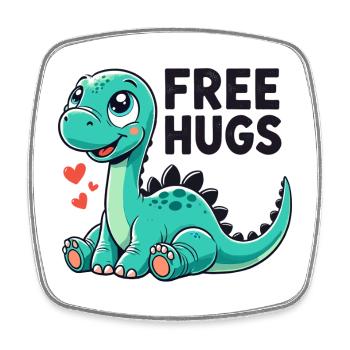 Apatosaurus Dino Baby Free Hugs Gift - Square fridge magnet - white - Front