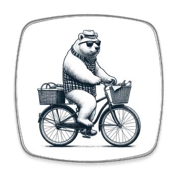 Bicycle Bicycle Bear Sunglasses Hat Gift - Square fridge magnet - white - Front