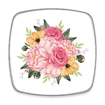 Watercolor Roses and Peonies Bouquet - Square fridge magnet - white - Front