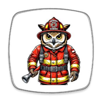 Fire Brigade Owl – Courage Meets Wisdom - Square fridge magnet - white - Front
