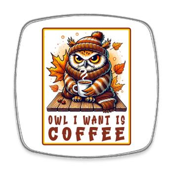 Eulen Kaffee Desgin - Viereckiger Kühlschrankmagnet - Weiß - Vorne