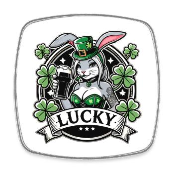 St. Patrick’s Day Hase Häsin Bier Glücklich - Viereckiger Kühlschrankmagnet - Weiß - Vorne