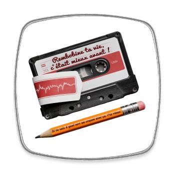 Vintage Cassette – Rewind Your Life, It Was Better - Square fridge magnet - white - Front