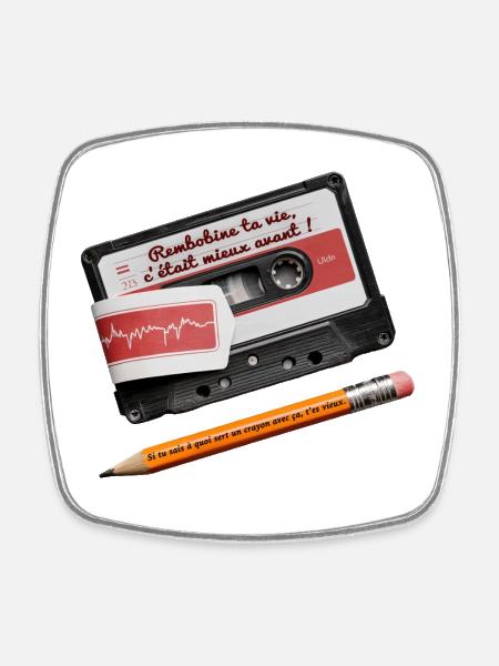 Cassette Vintage – Rembobine ta vie, c’était mieux - Magnet carré - blanc
