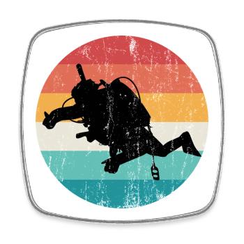 Retro Rainbow Diver Silhouette - Square fridge magnet - white - Front