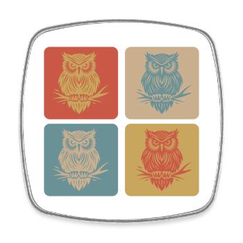Eulen Vintage Design - Viereckiger Kühlschrankmagnet - Weiß - Vorne