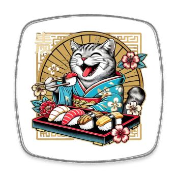 Sushi Cat Tiger Kimono Maki Nigiri Gift - Square fridge magnet - white - Front