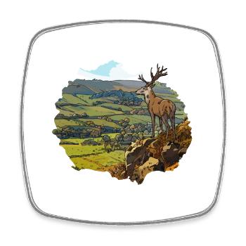 Der Wächterhirsch – Panorama des Tals - Viereckiger Kühlschrankmagnet - Weiß - Vorne