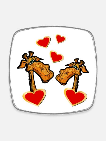 COUPLES IN LOVE GIRAFFES HEART - Square fridge magnet - white