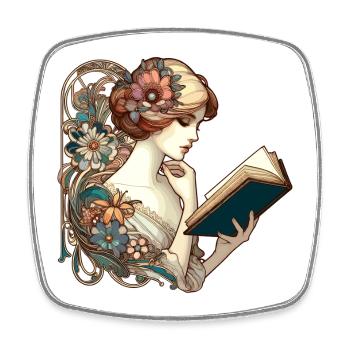 Book Books Reading Beautiful Woman Art Nouveau Gift - Square fridge magnet - white - Front