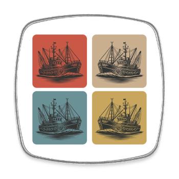 Vintage Fischkutter – Maritime Nostalgie - Viereckiger Kühlschrankmagnet - Weiß - Vorne