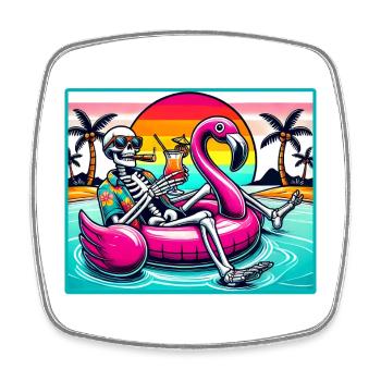 Flamingo Pool Party – Skelett Sommer Vibes - Viereckiger Kühlschrankmagnet - Weiß - Vorne