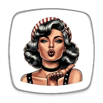 Rockabilly Embrasser la bouche Air Kiss Blow Cadeau rétro - Magnet carré - blanc - Devant