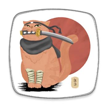 Samurai-Katze mit Katana - Viereckiger Kühlschrankmagnet - Weiß - Vorne