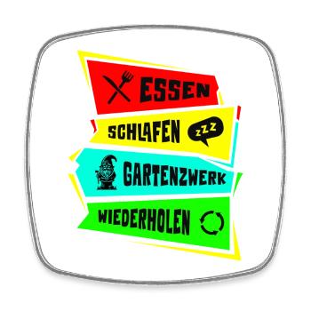 Essen schlafen Gartenzwerk wiederholen - Viereckiger Kühlschrankmagnet - Weiß - Vorne