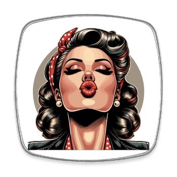 Rockabilly Lèvres embrassables Lèvres rouges Cadeau rétro - Magnet carré - blanc - Devant