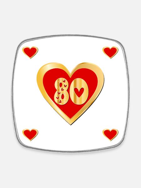 80th birthday Eighty Heart - Square fridge magnet - white