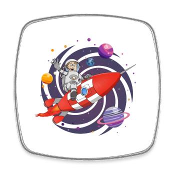 Der Astronaut und die rote Rakete im All. - Viereckiger Kühlschrankmagnet - Weiß - Vorne