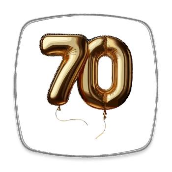 70 Jahre Gold Luftballon Folienballon Geschenk - Viereckiger Kühlschrankmagnet - Weiß - Vorne