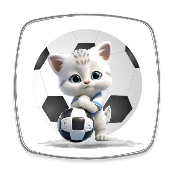 Kitten Mascot with Soccer Ball - Square fridge magnet - white - Front