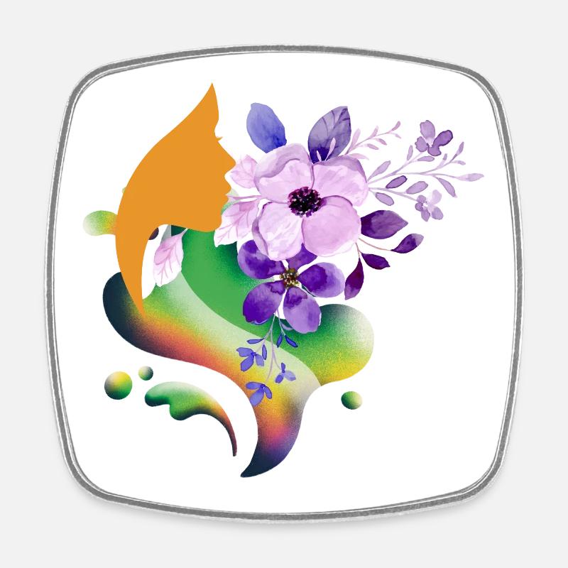 Silhouette arc-en-ciel florale - Magnet carré - blanc