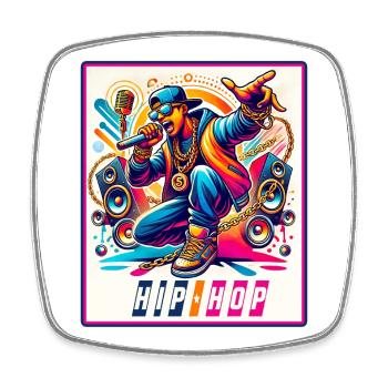 Hip-Hop Vibes – Rapper with Microphone - Square fridge magnet - white - Front