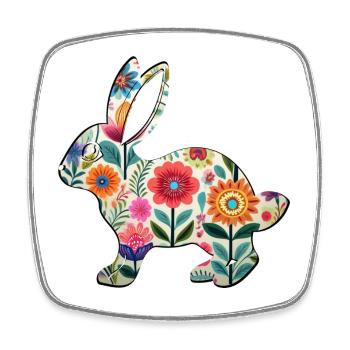 Floral Easter Bunny Silhouette - Boho Chic - Square fridge magnet - white - Front